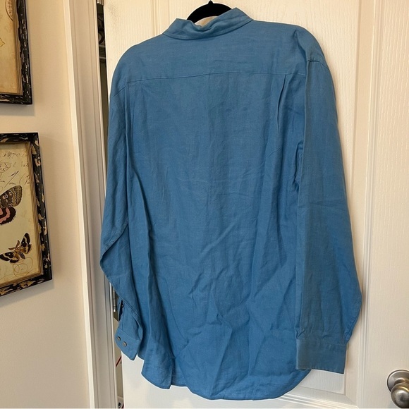 Blue pure linen button down shirt Joseph and Lyman Italian linen size large - Picture 7 of 10